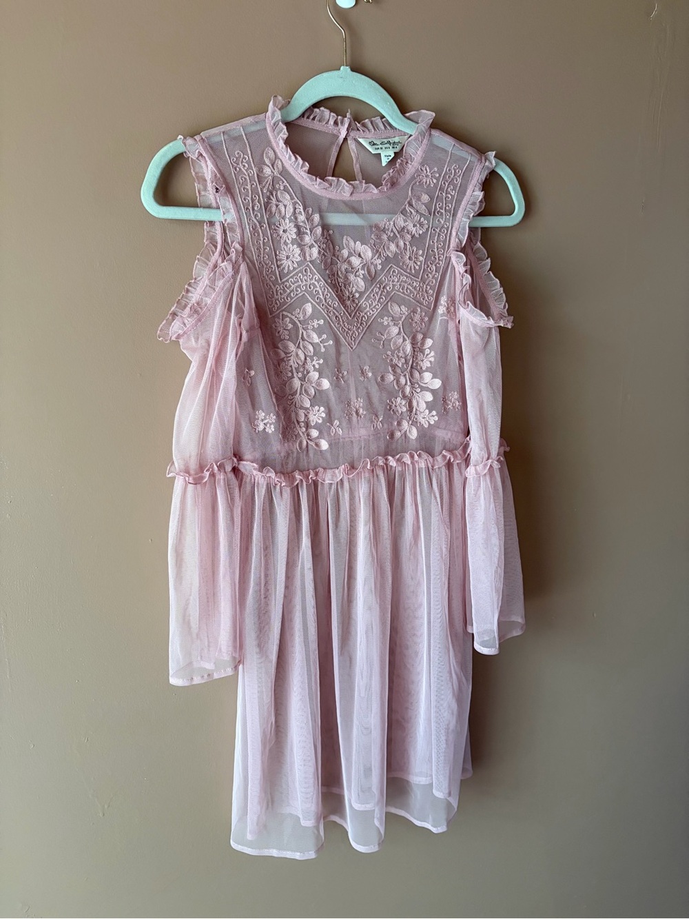 Miss Selfridge Blush Pink Embroidered Mesh Dress